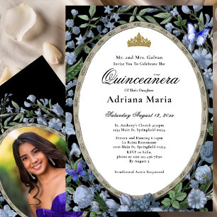 Invitation élégante de Quinceanera à fleurs bleues