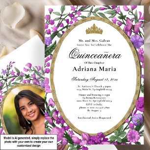 Invitation élégante de Quinceanera à fleurs roses