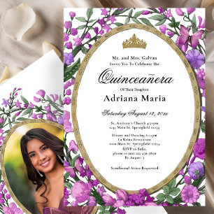 Invitation élégante de Quinceanera à fleurs roses