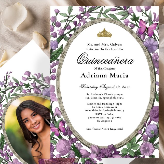 Invitation élégante de Quinceanera à fleurs roses (Créateur téléchargé)