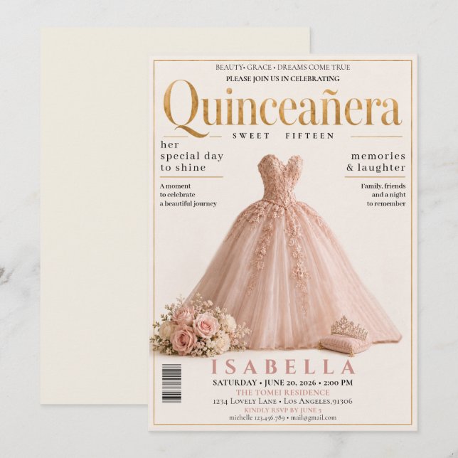 Invitation élégante de Quinceanera à la couverture (Devant / Derrière)