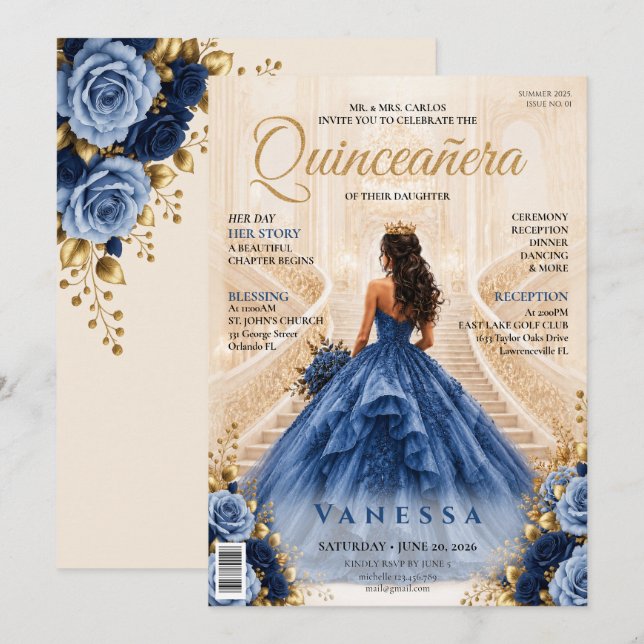 Invitation élégante de Quinceanera à la couverture (Devant / Derrière)