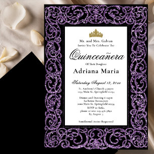 Invitation élégante de Quinceanera à volutes viole