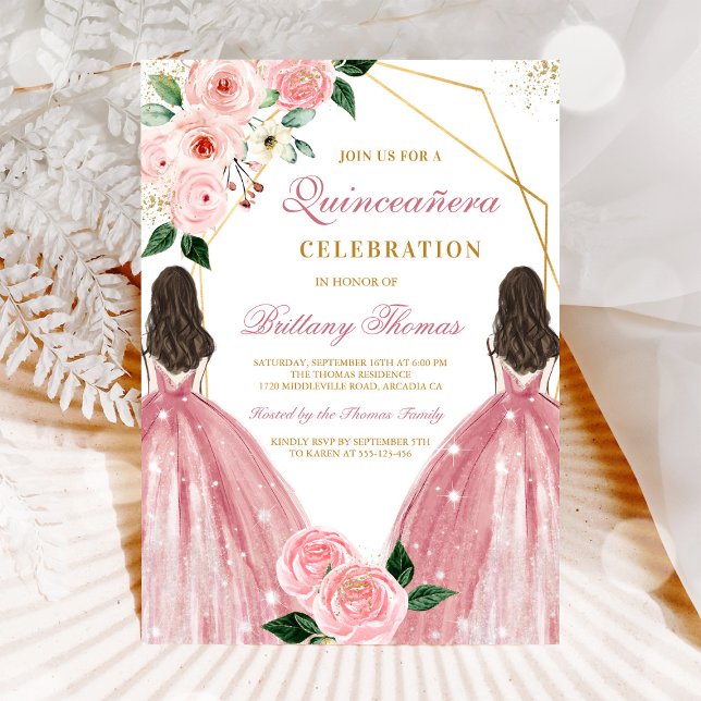 Invitation Élégante de Quinceañera aux Fleurs (Créateur téléchargé)