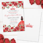 Invitation Élégante de Quinceañera aux Roses Rouge<br><div class="desc">Invitation élégante de Quinceañera aux fleurs rouges. Ce charmant design à l'aquarelle met en valeur de vibrantes roses rouges accompagnées de verdure luxuriante et de feuilles, créant un fond saisissant pour votre célébration. Le devant est orné de polices serif classiques et de caractères élégants en rouge et noir, et présente...</div>