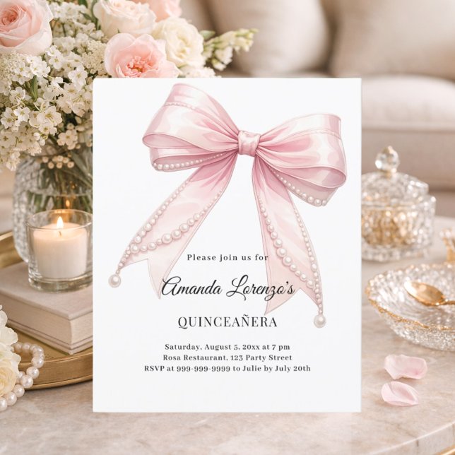 Invitation élégante de Quinceanera avec perles et  (Créateur téléchargé)
