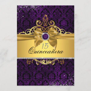 Invitation élégante de Quinceanera en damas or vio