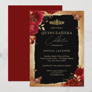 Invitation élégante de Quinceanera en or et rose r