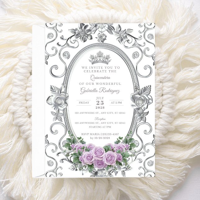 Invitation élégante de Quinceañera Fleur violet Z4 (Créateur téléchargé)