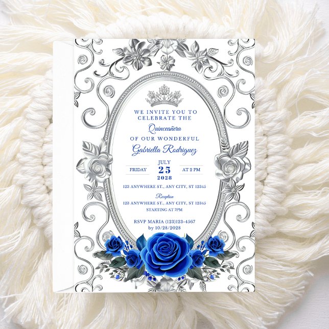 Invitation élégante de Quinceañera Fleurie Bleu Z3 (Créateur téléchargé)