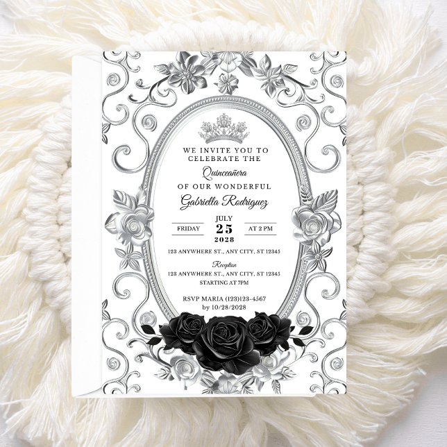 Invitation élégante de Quinceañera Floral Noir Z2 (Créateur téléchargé)