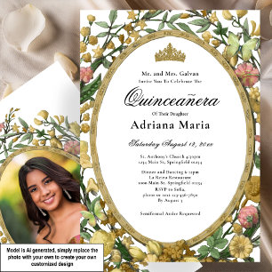 Invitation élégante de Quinceanera florale jaune o