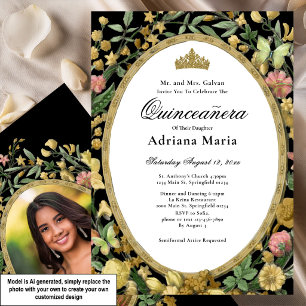 Invitation élégante de Quinceanera florale jaune o