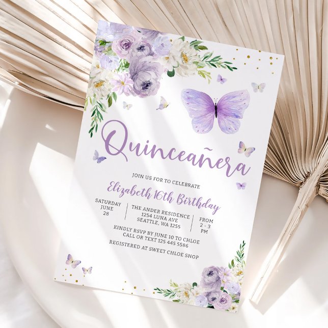 Invitation élégante de Quinceañera Papillon (Créateur téléchargé)
