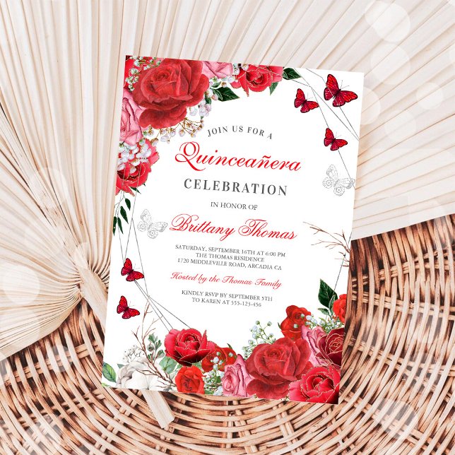 Invitation élégante de Quinceañera papillon floral (Créateur téléchargé)