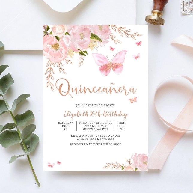 Invitation élégante de Quinceañera rose (Créateur téléchargé)