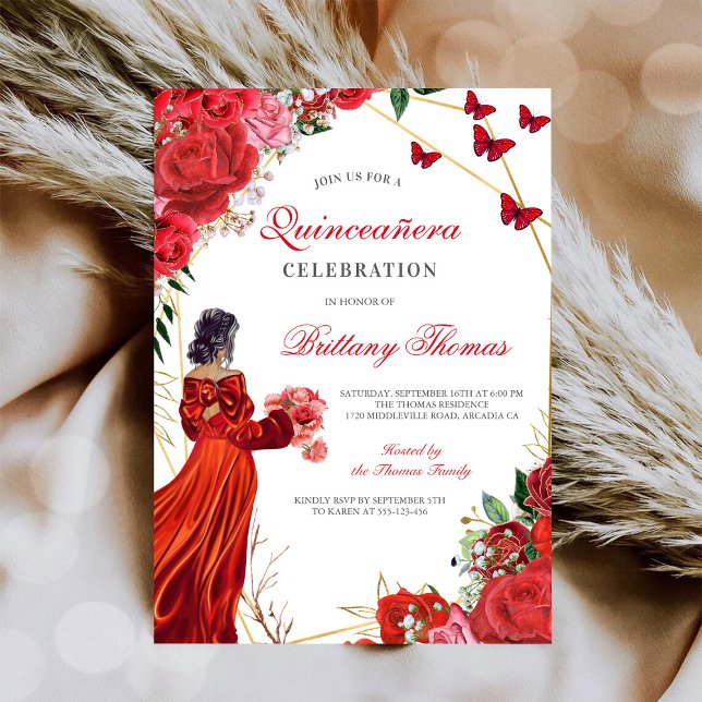 Invitation élégante de Quinceañera rouge (Créateur téléchargé)