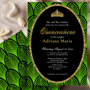 Invitation élégante de Quinceanera vert Art Déco