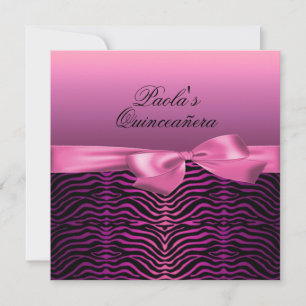 Invitation élégante de Quinceañera zèbre noir et r