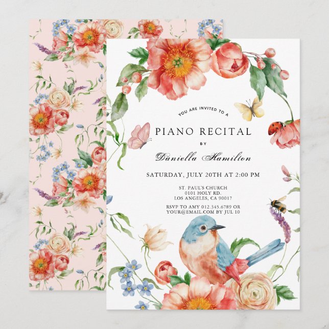Invitation élégante de récital de piano à motifs f (Devant / Derrière)