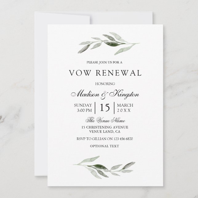 Invitation élégante de renouvellement de vœux avec (Devant)