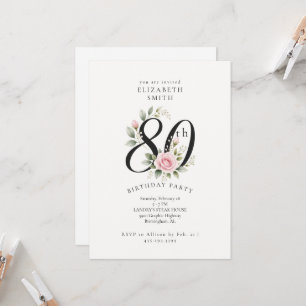 Invitation élégante de Rose rose pour 80e annivers