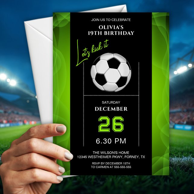 Invitation élégante de soccer vert et noir pour an (Créateur téléchargé)