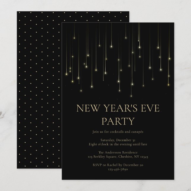 Invitation élégante de soirée du Nouvel An (Devant / Derrière)