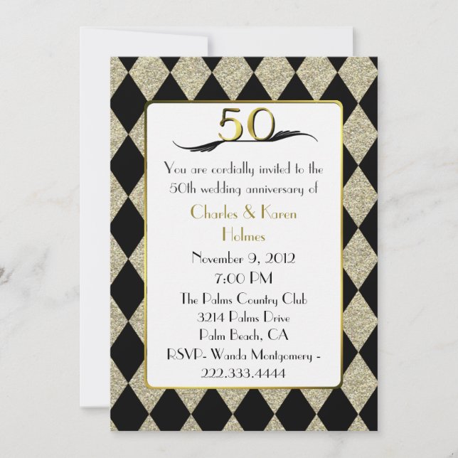 Invitation élégante de style Art Déco pour 50e ann (Devant)