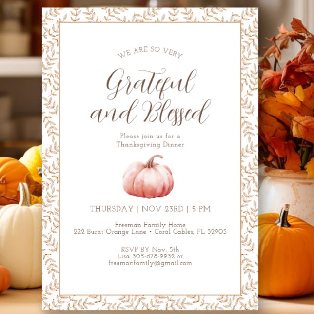 Invitation élégante de Thanksgiving à la citrouill (Fall Watercolor Thanksgiving Invitation)