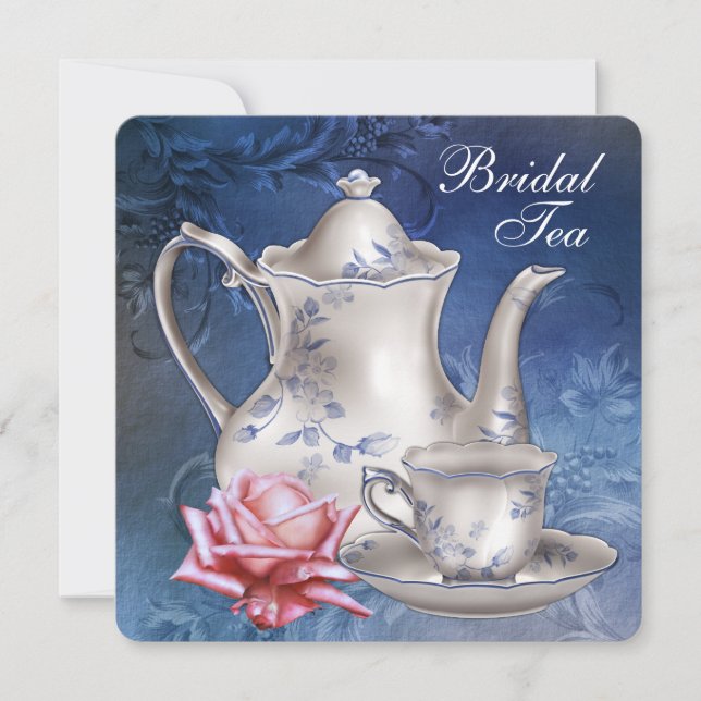 Invitation élégante de thé de mariage bleu (Devant)