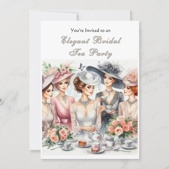 Invitation élégante de thé de mariage vintage (Devant)
