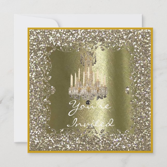 Invitation élégante de vacances à paillettes d'or  (Devant)