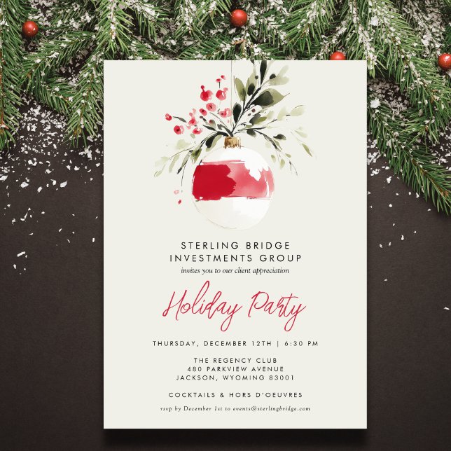 Invitation élégante de vacances d'entreprise avec  (Personalize for your business holiday party or open house. Back features a soft mistletoe pattern.)