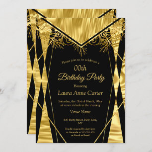 Invitation Elégante Déco Black Gold Faux Foil Fête d'annivers