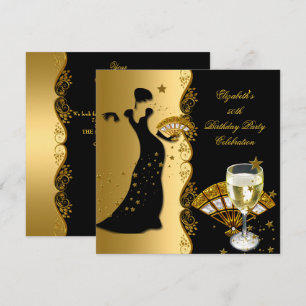 Invitation Élégante Deco Lady 50e Anniversaire Or Noir