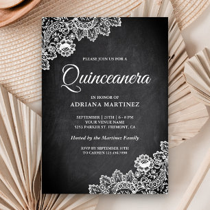 Invitation Elégante dentelle blanche Rustique Chalkboard Quin