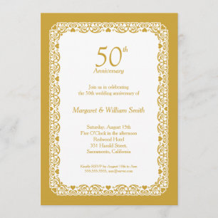 Invitation Élégante dentelle Fête des 50 ans de mariage d'or