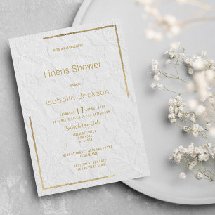 Invitation Elégante dentelle fleurie or blanc Linens Douche