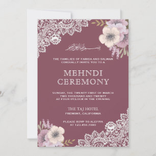 Invitation Élégante dentelle florale rose islamique musulmane