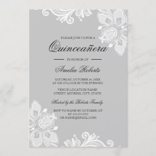 Invitation Elégante dentelle gris blanc Quinceanera Invitatio