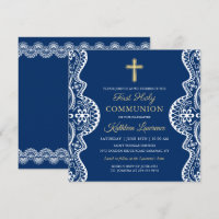 Elégante dentelle Marine Bleu Première Sainte Comm