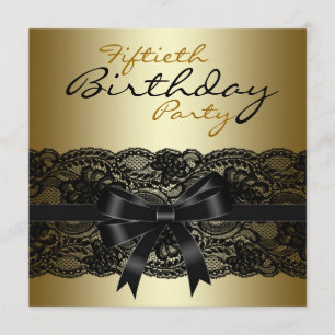 Invitation Élégante dentelle noire et or fête d'anniversaire