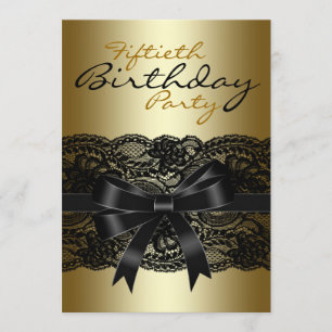 Invitation Élégante dentelle noire et or fête d'anniversaire