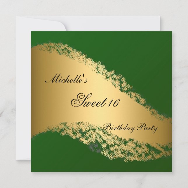 Invitation élégante dorée verte pour les 16 ans (Devant)