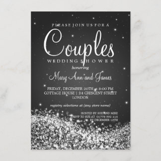 Invitation Elégante douche à deux couples avec étincelle Noir