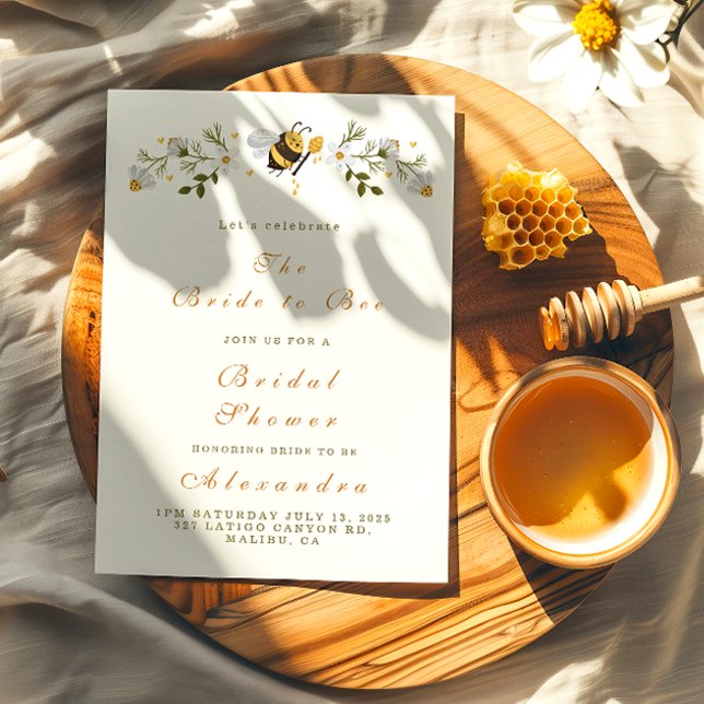 Invitation Elégante douche à nuptiale d'abeille fleurie (Créateur téléchargé)