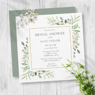 Invitation Élégante douche de mariée aquarelle verte or