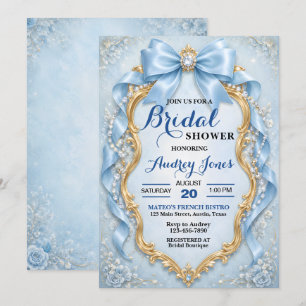 Invitation Élégante Douche de Mariée Bijou en Bleu Tendre