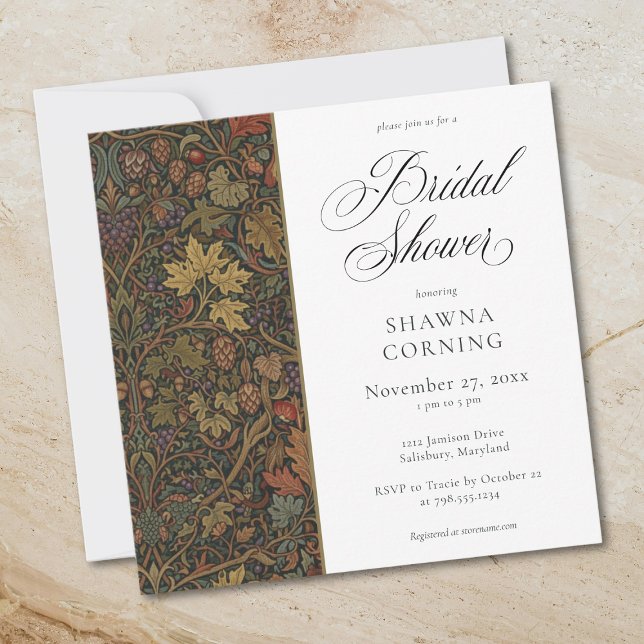 Invitation Élégante Douche de Mariée Botanique Automnale Cott (Elegant Vintage Cottage Botanical Fall Shower Invitation)